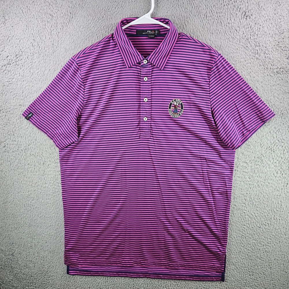 RLX Ralph Lauren Mens 2014 US Open Pinehurst No 2 Golf Polo Shirt Pink Blue L